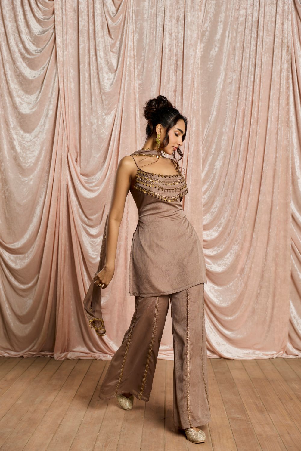 Olivia Champagne Embellished Sharara Set