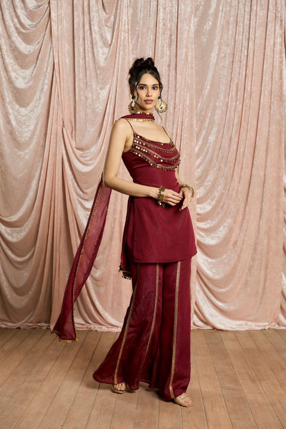 Olivia Burgundy Embellished Sharara Set