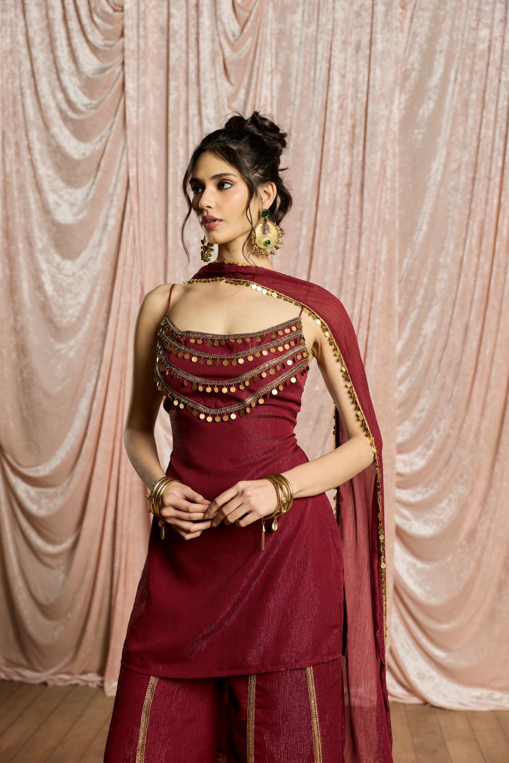 Olivia Burgundy Embellished Sharara Set