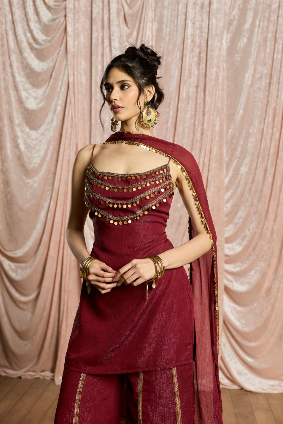 Olivia Burgundy Embellished Sharara Set