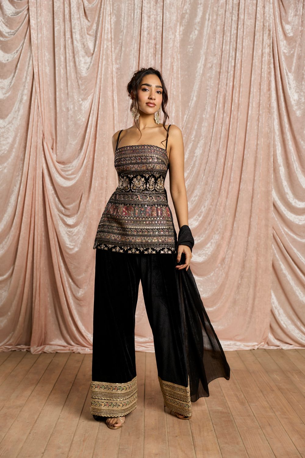 Kohra Black Embroidered Velvet Kurta Salwar Set