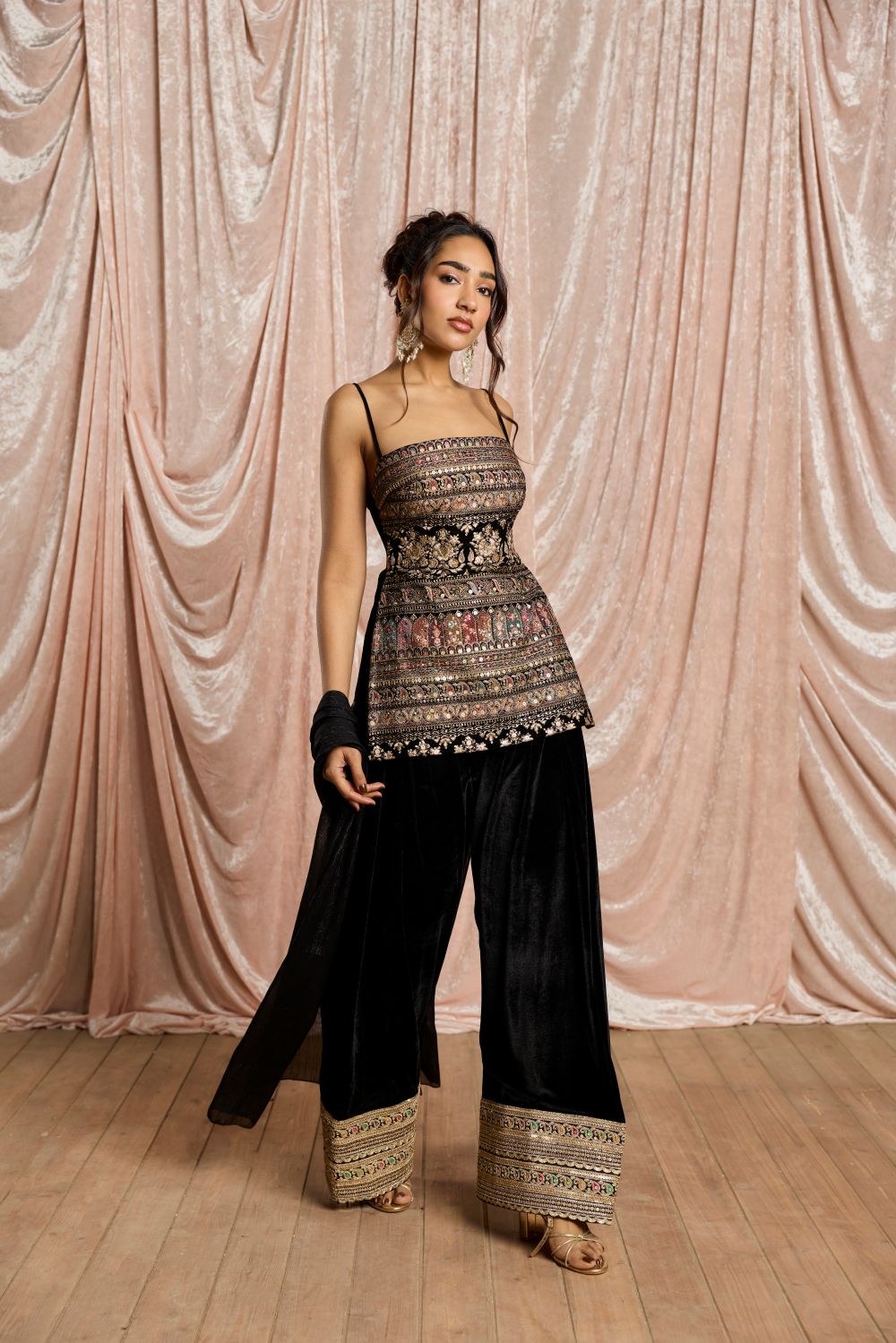 Kohra Black Embroidered Velvet Kurta Salwar Set
