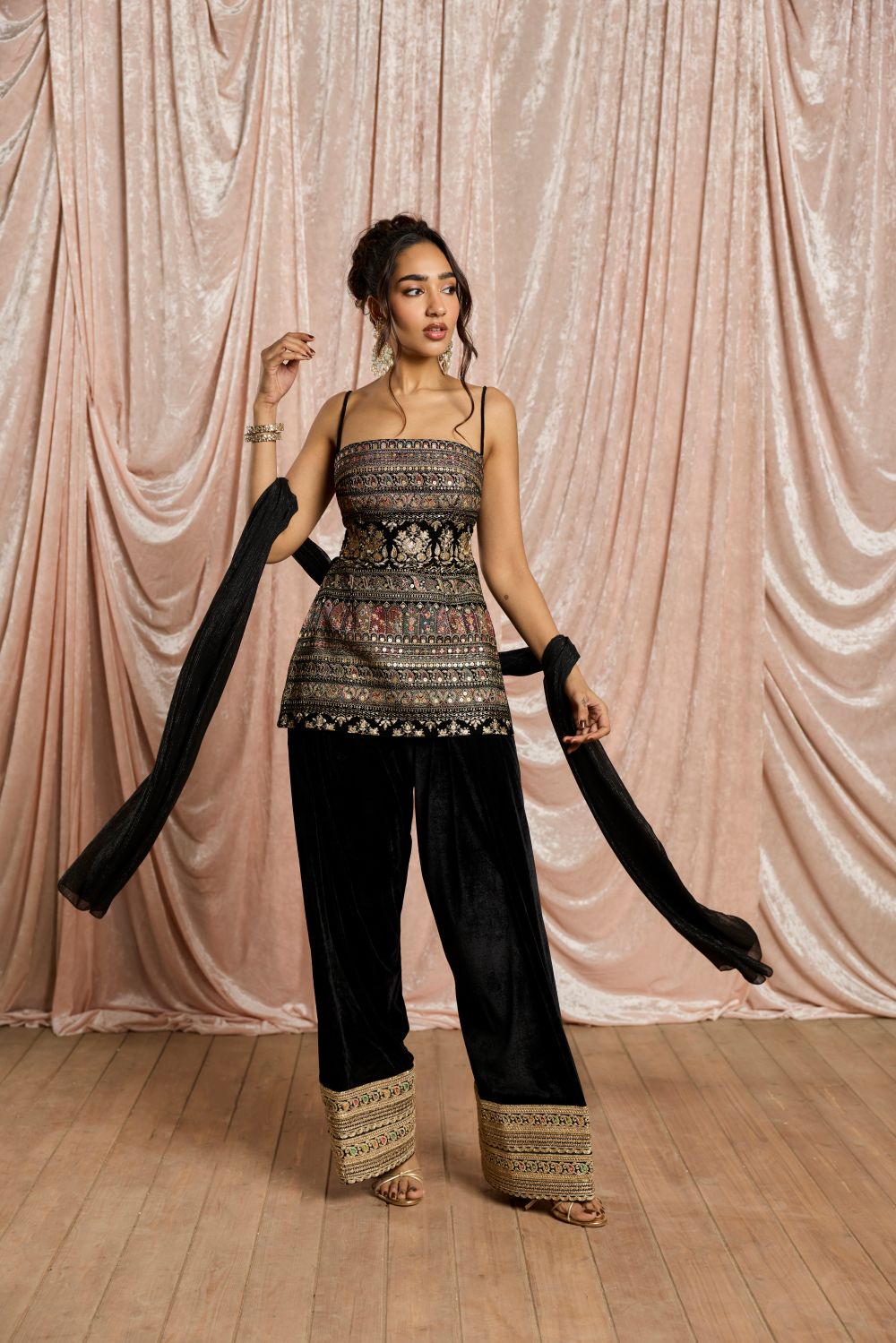 Kohra Black Embroidered Velvet Kurta Salwar Set