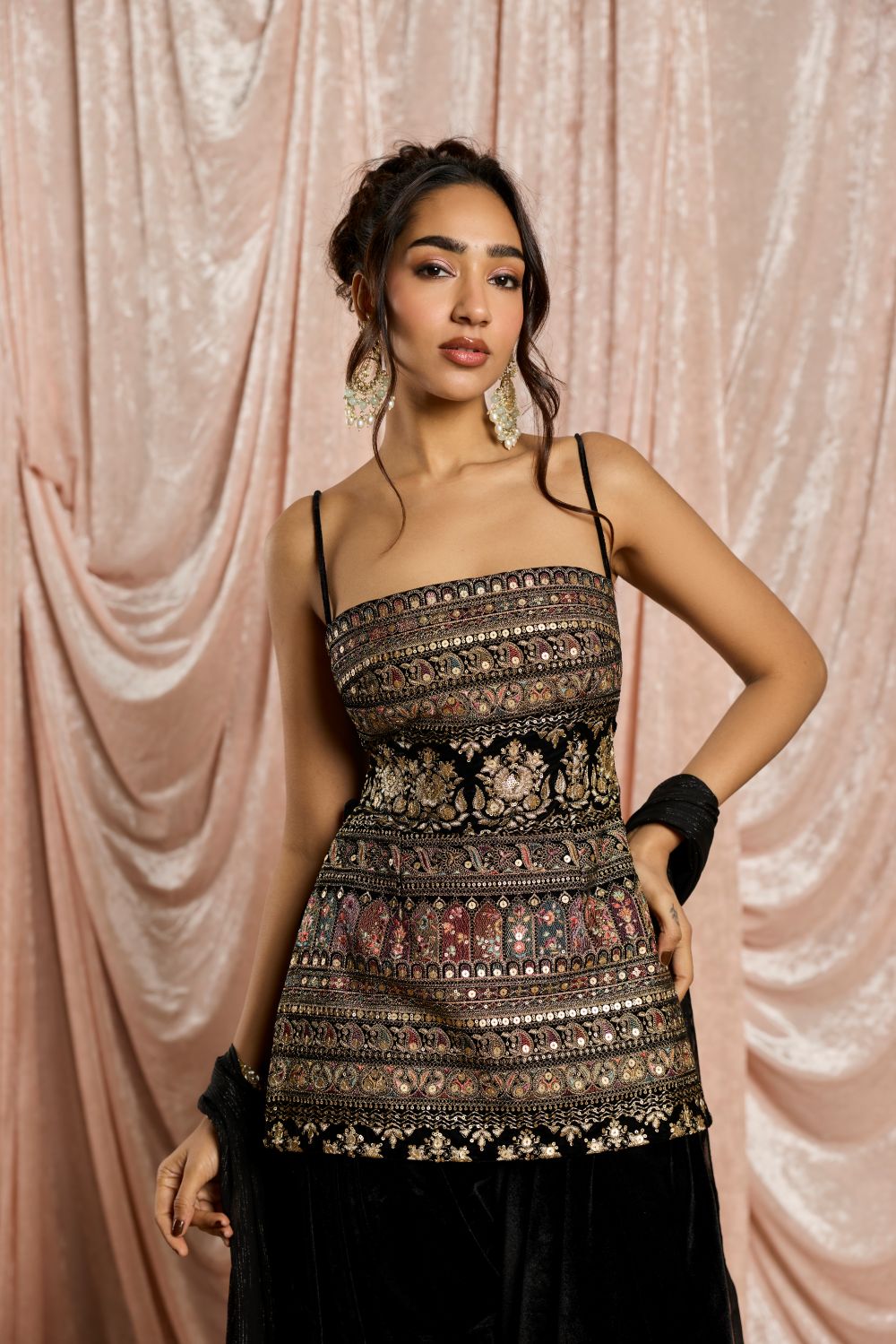 Kohra Black Embroidered Velvet Kurta Salwar Set