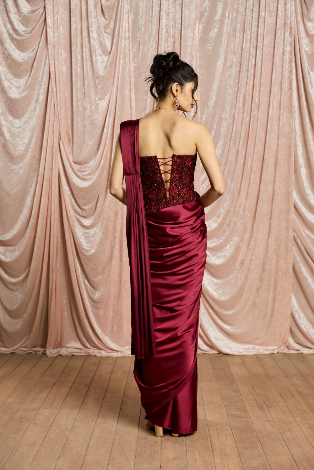 Zaafira Embroidered Corset and Satin Draped Saree