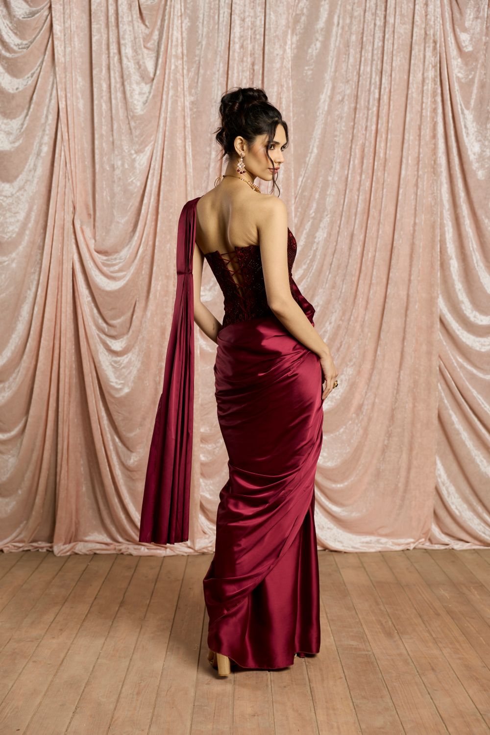 Zaafira Embroidered Corset and Satin Draped Saree