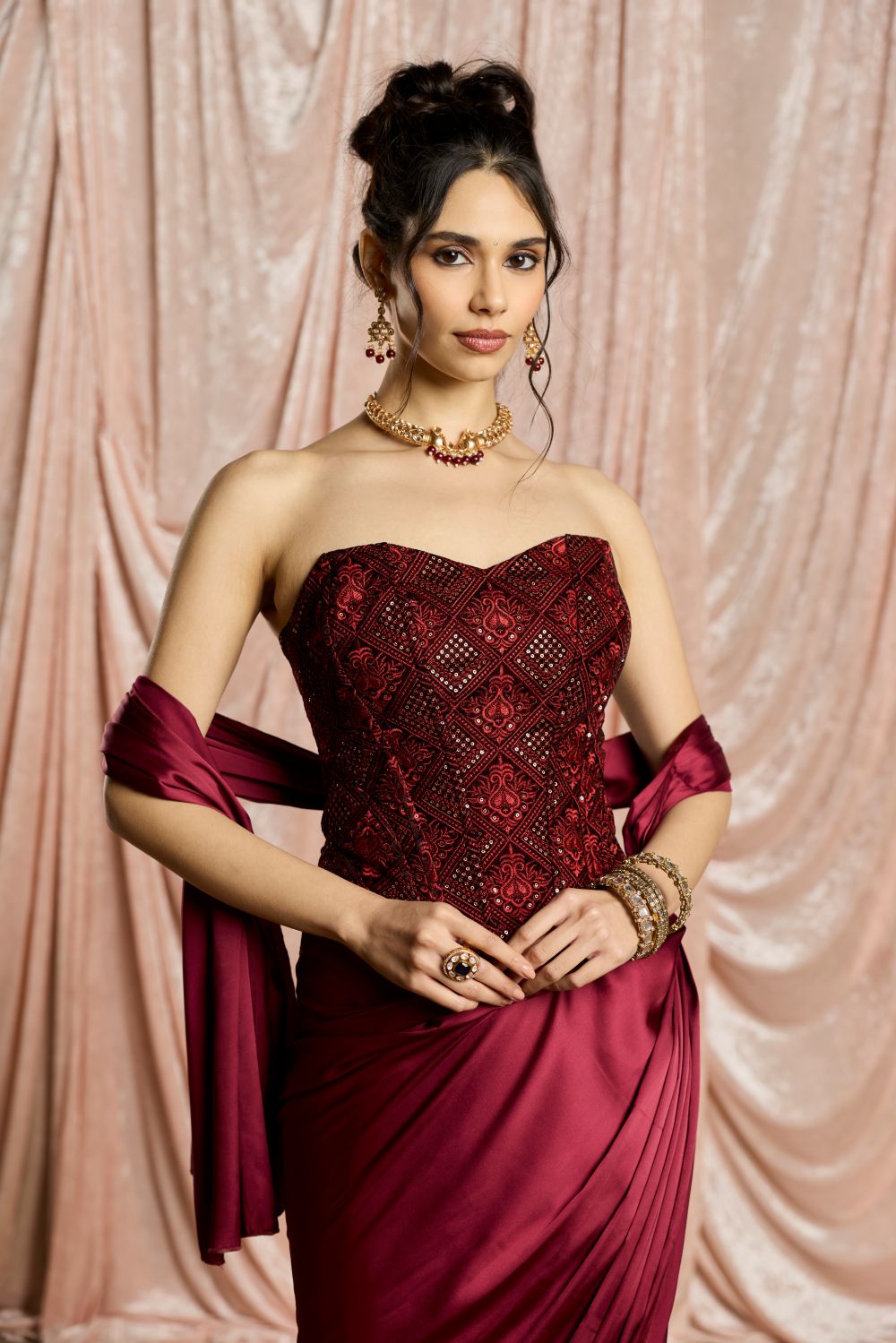Zaafira Embroidered Corset and Satin Draped Saree