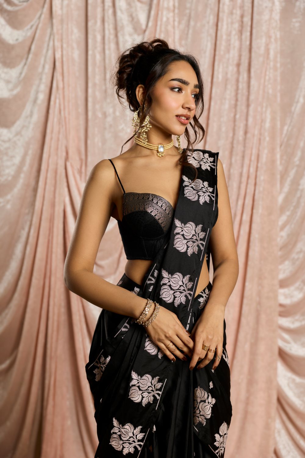 Kainaat Banarasi Silk Pre-Draped Bustier Saree Set