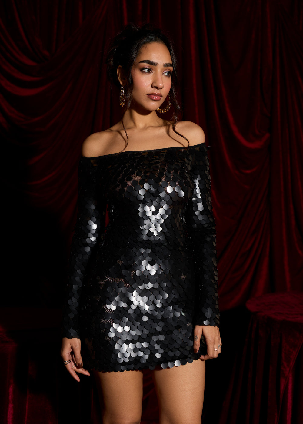 Nightfall Shimmer Paillette Embroidered Mini Dress