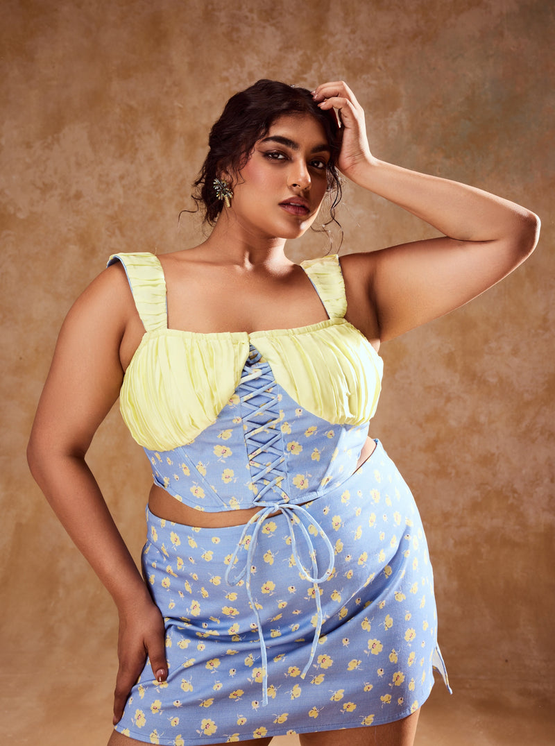 Noelia Pastel Blue and Yellow Skirt and Top Set
