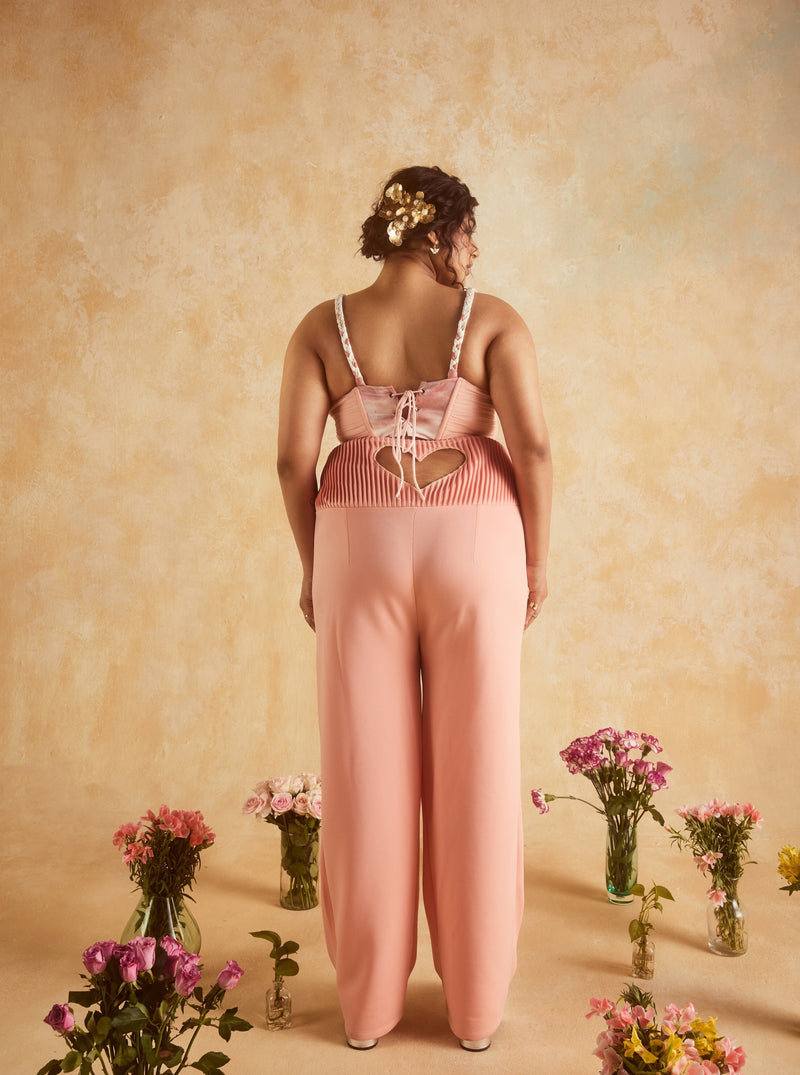 Galina Pink Vintage Print Corset Top & Heart-Cutout Pants