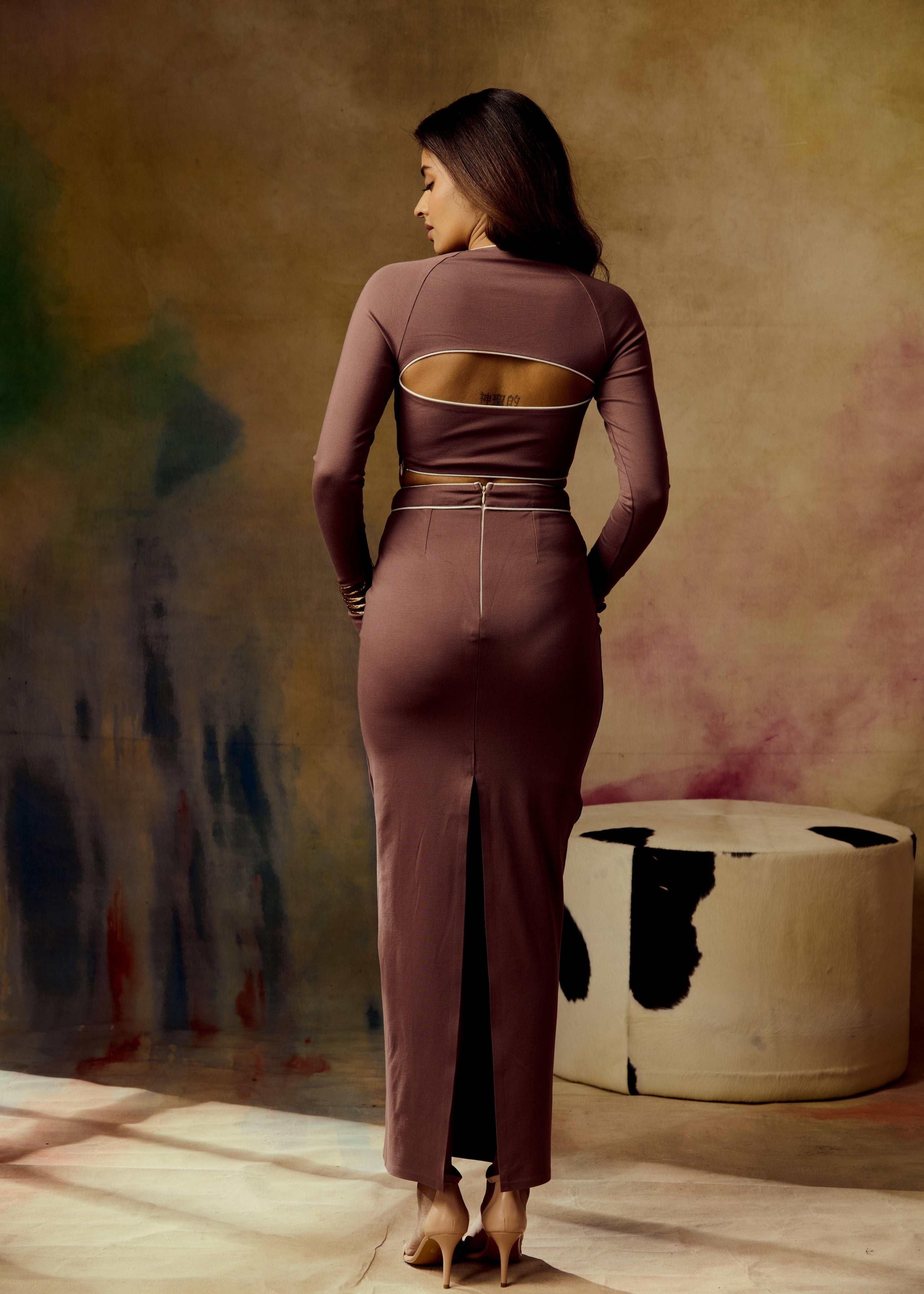 Vienne Brown Bodycon Maxi Skirt