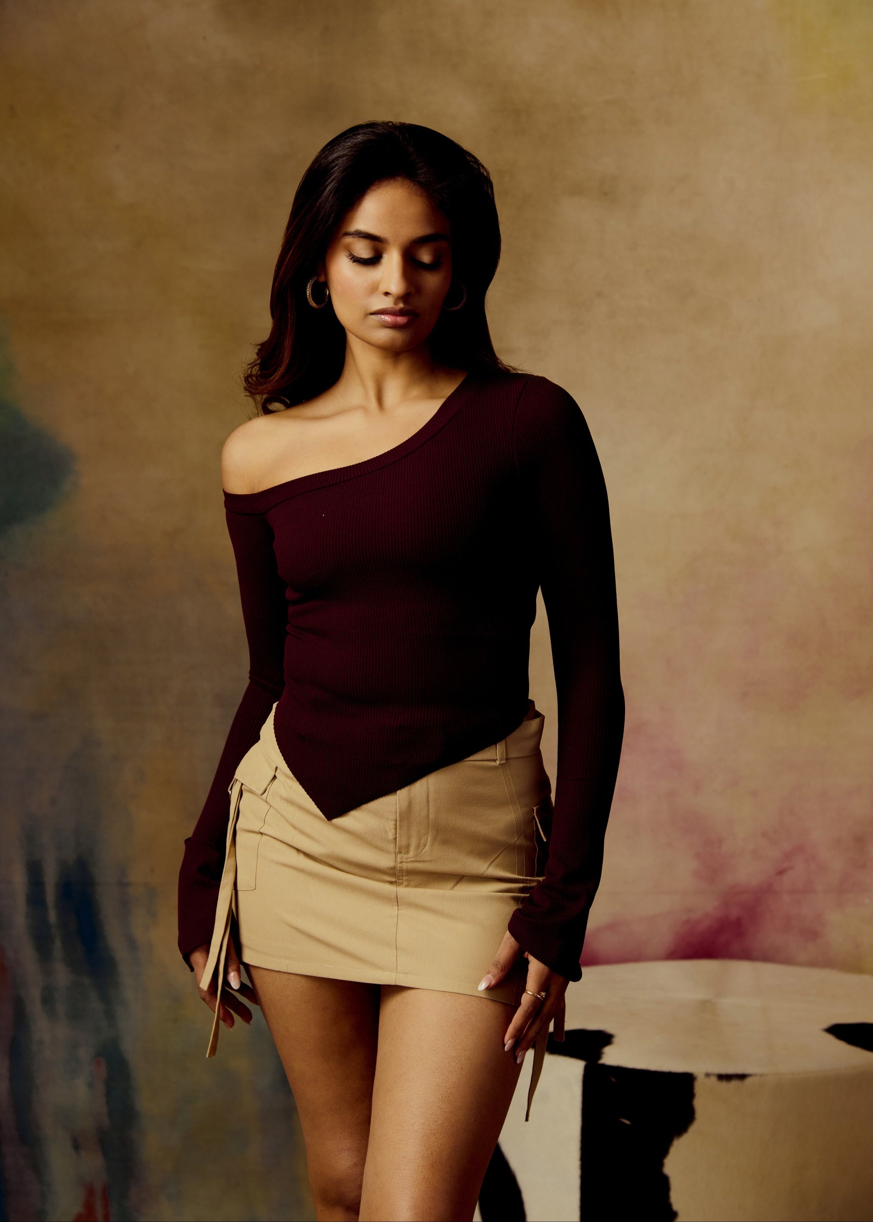 Malea Wine Off-Shoulder Top