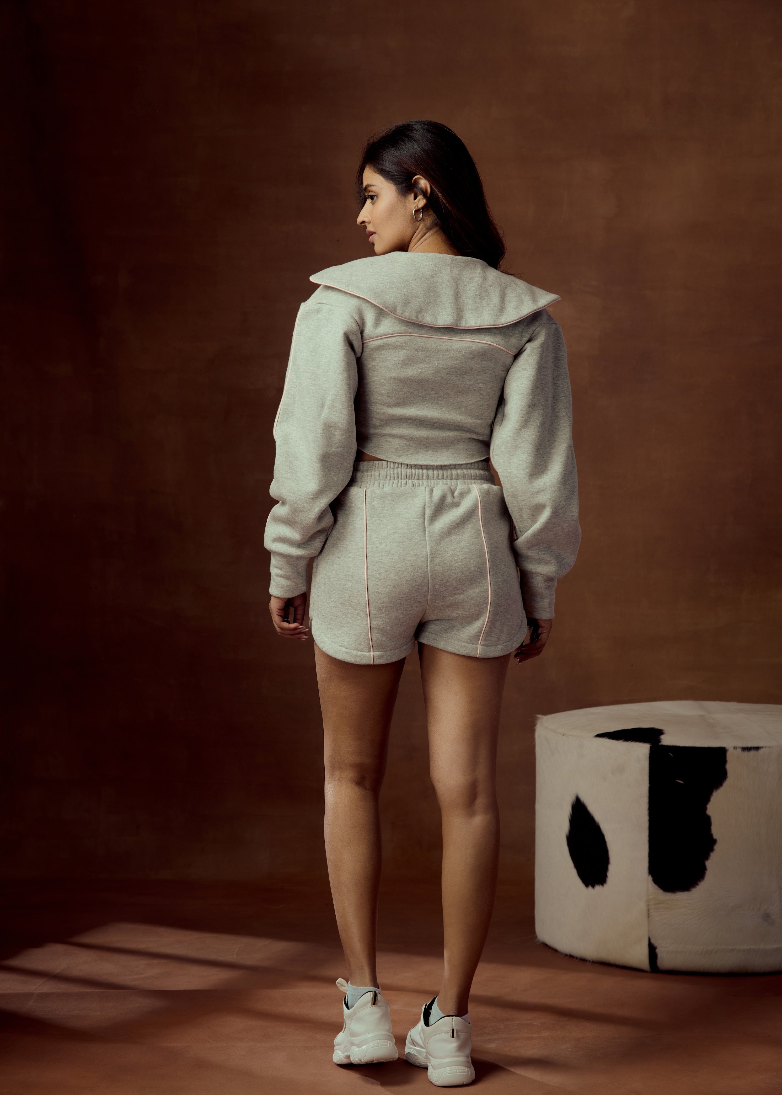 Sabine Grey Crop Collared Sweatshirt