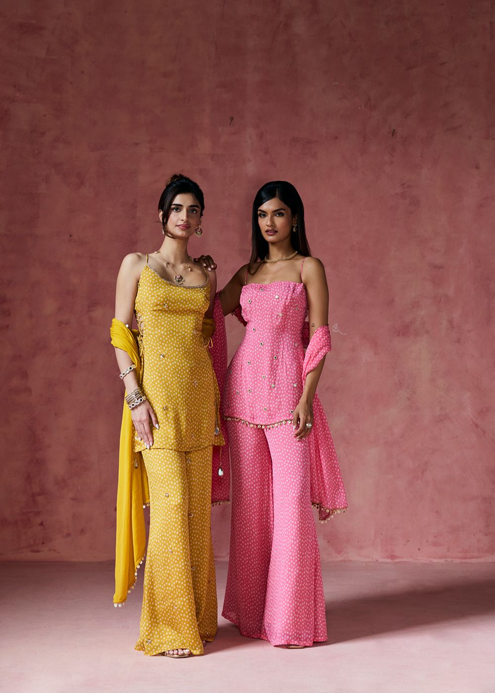 Gulabi Bandhani Embellished Sharara Set