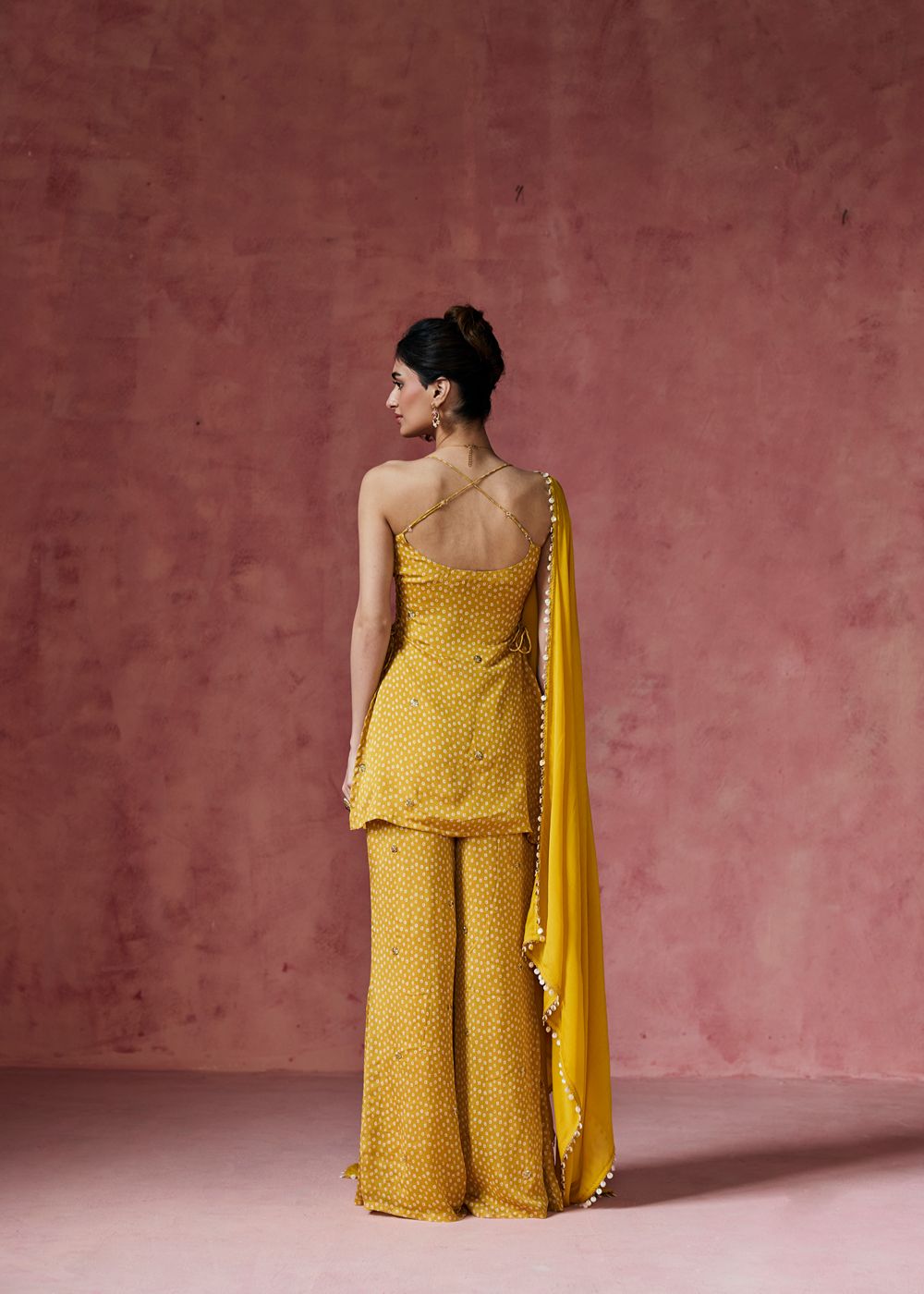 Ria Mustard Bandhani Embellished Sharara Set