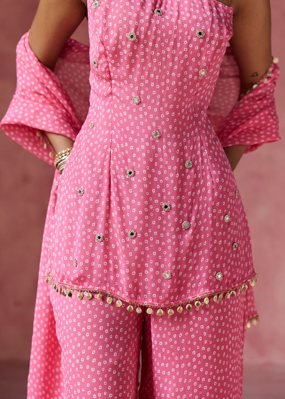 Gulabi Bandhani Embellished Sharara Set