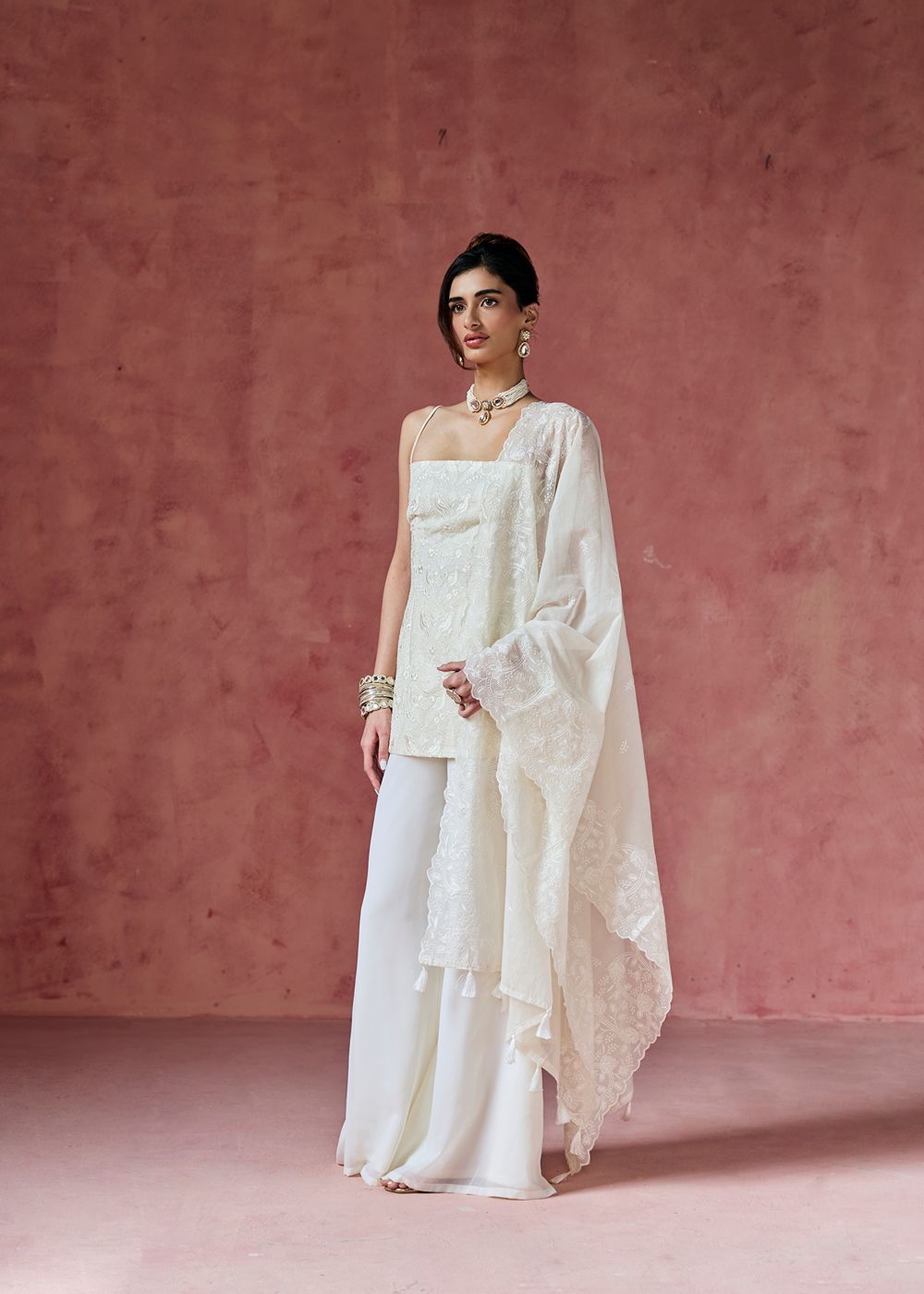 Dove Ivory Embroidered Sharara Set