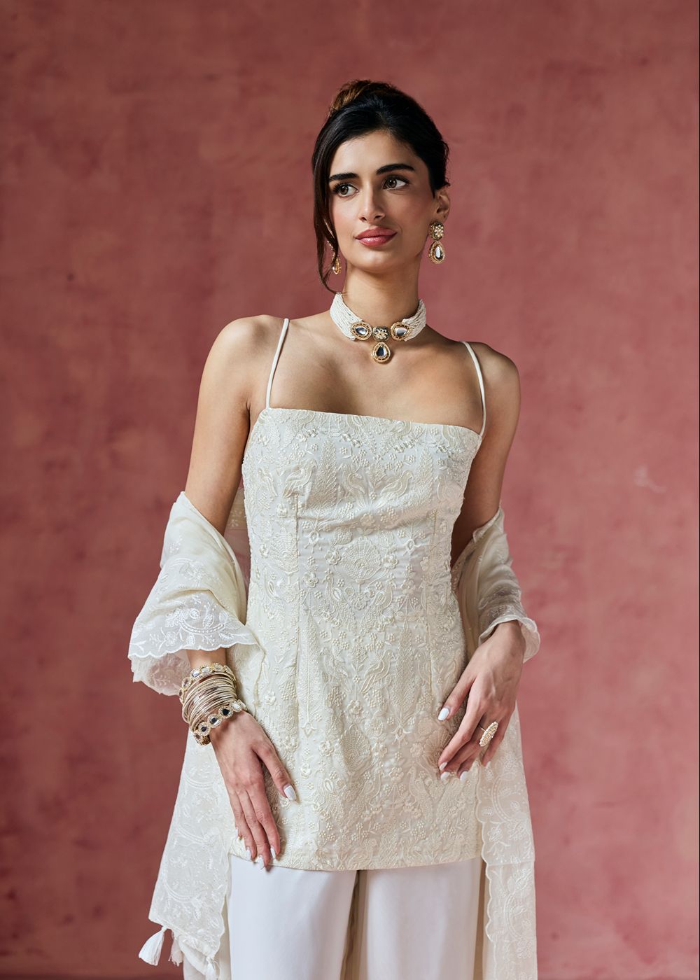 Dove Ivory Embroidered Sharara Set