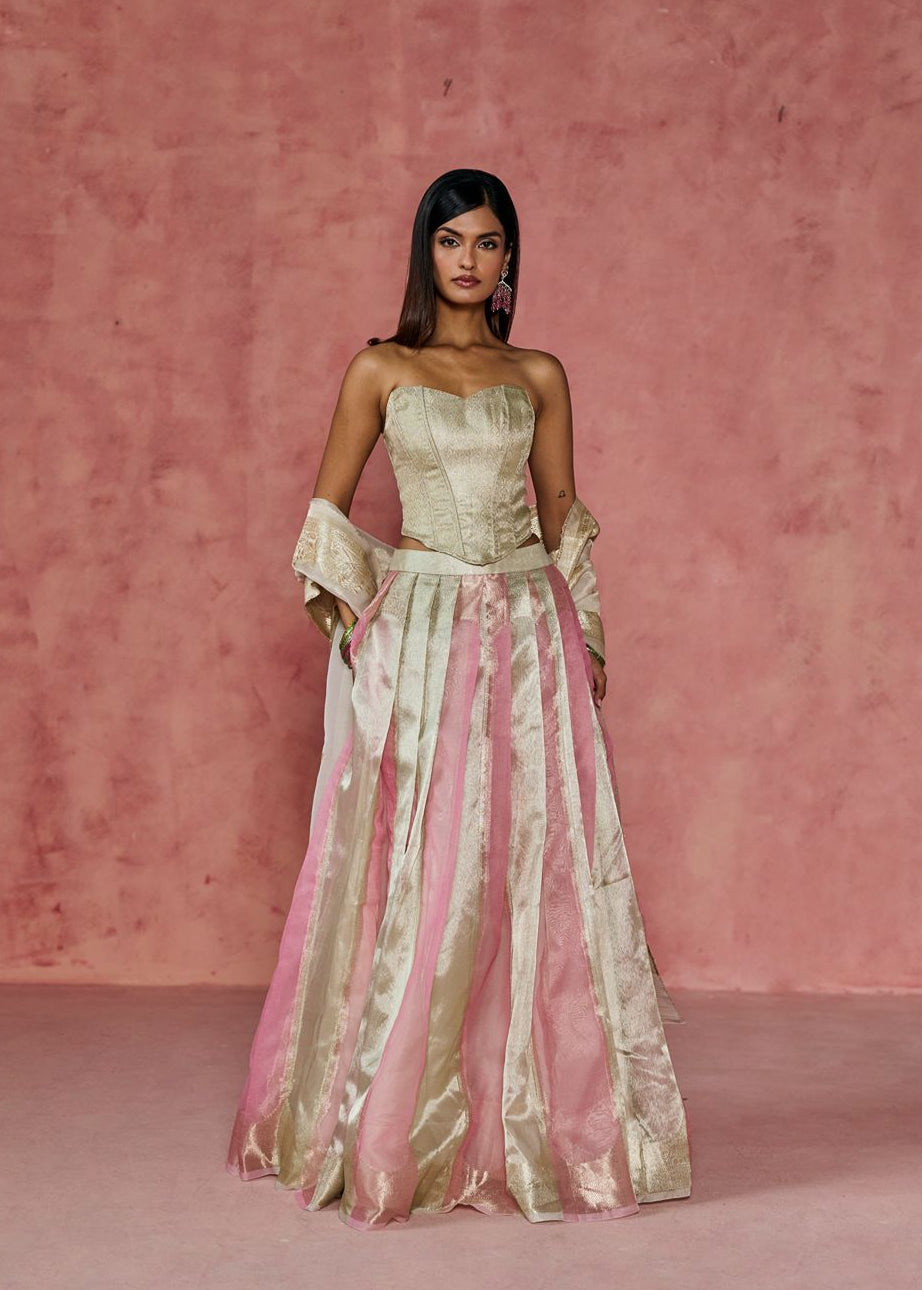 Lily Brocade Corset Lehenga Set