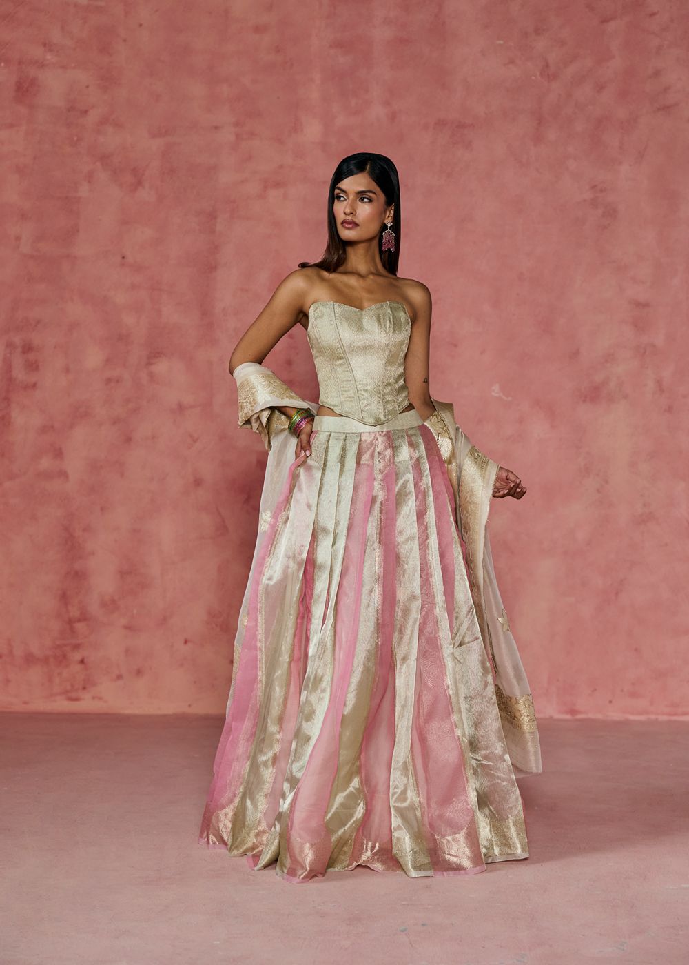 Lily Brocade Corset Lehenga Set