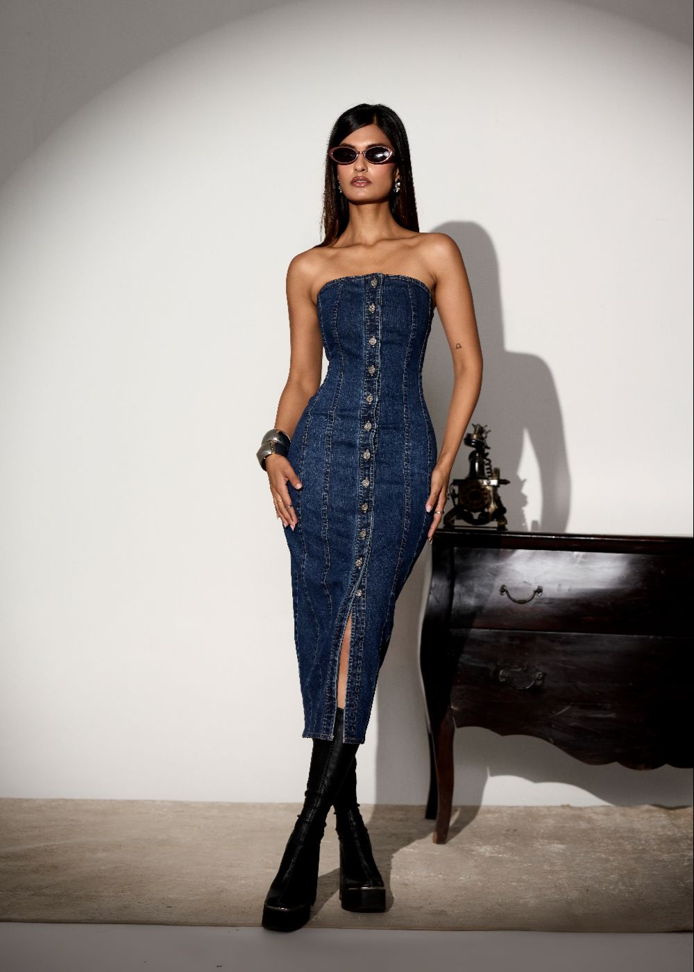 Riviera Stretch Denim Midi Dress