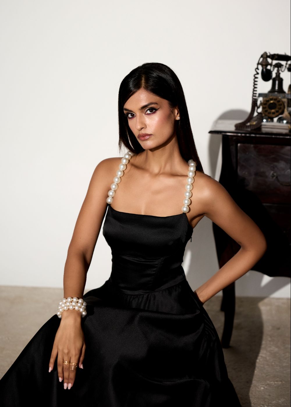 Vivienne Black Pearl Midi Dress