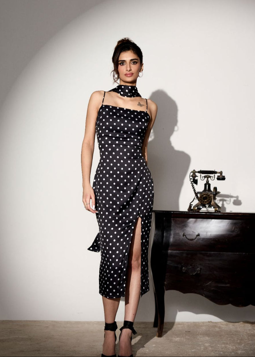 Malyshka Polka Dot Slip Dress with Scarf