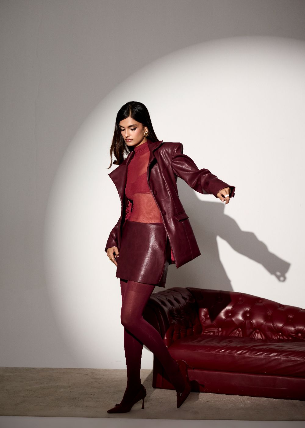 Cherry Faux Leather Mini Skort