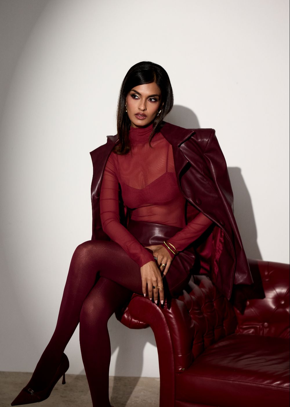 Cherry Faux Leather Mini Skort