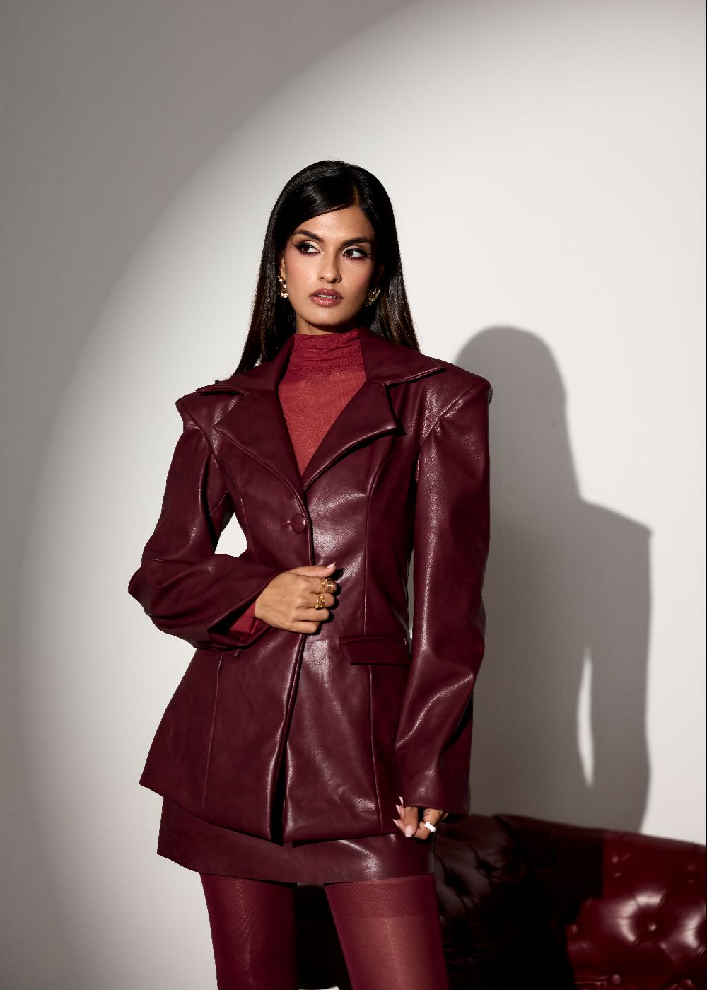 Cherry Faux Leather Mini Skort