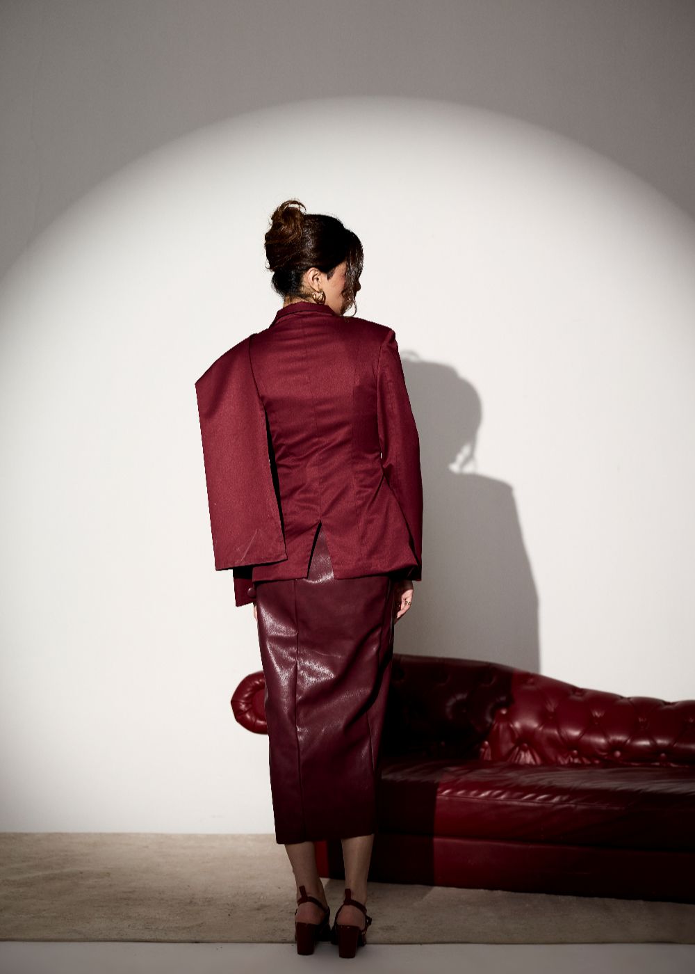 Carmella Cherry Faux Leather Midi Skirt