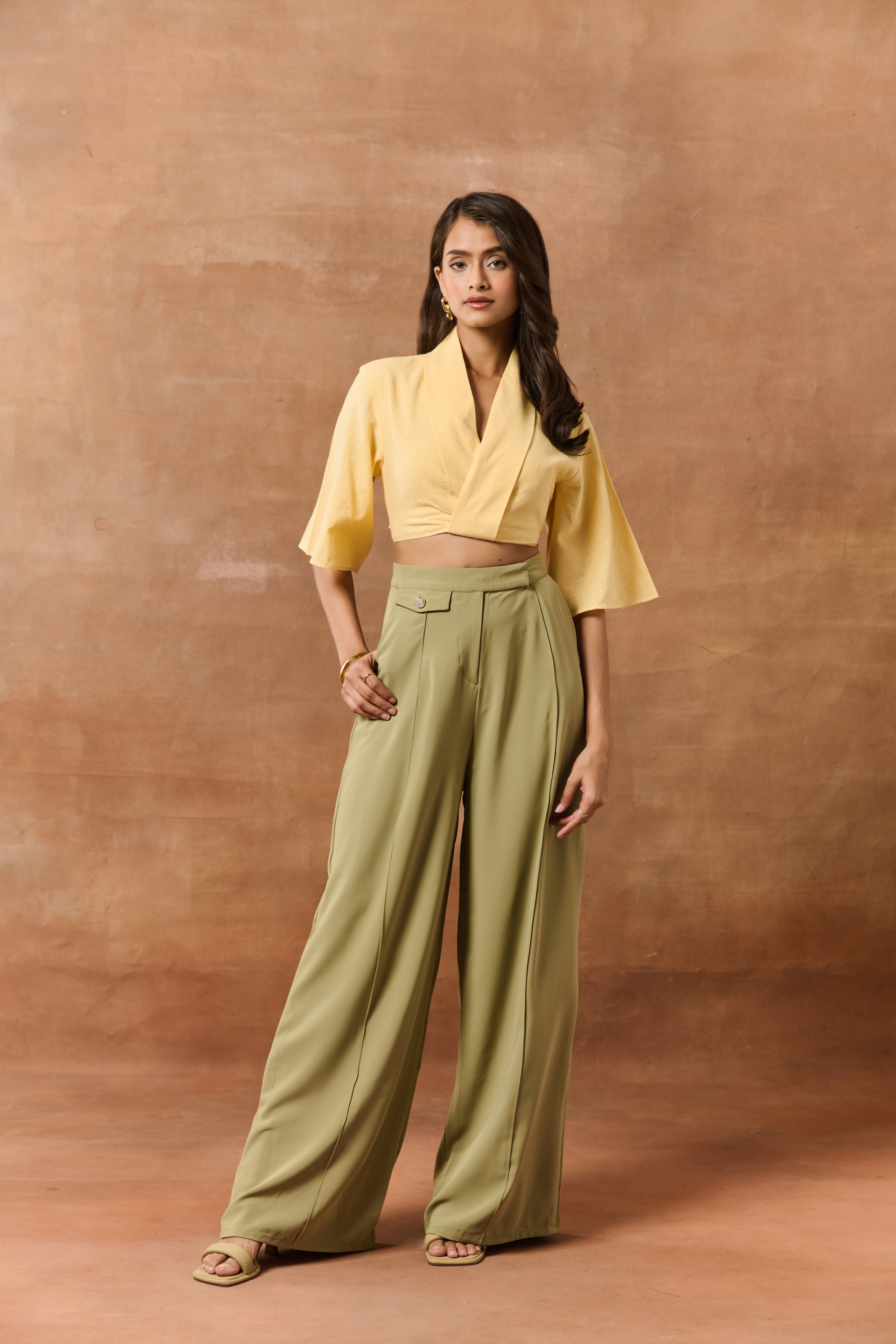 Demelza Butter Yellow Linen Crop Shirt