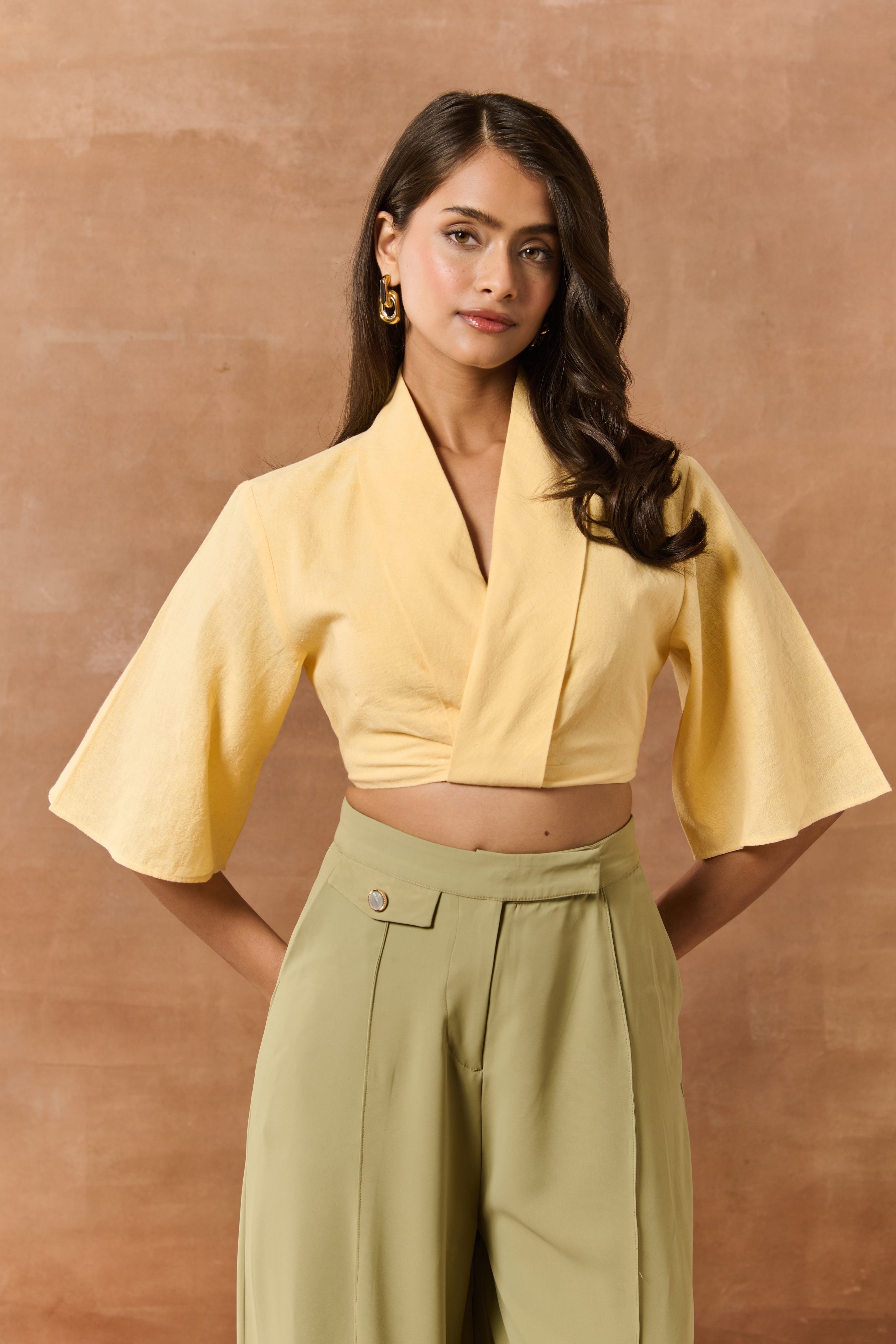 Demelza Butter Yellow Linen Crop Shirt