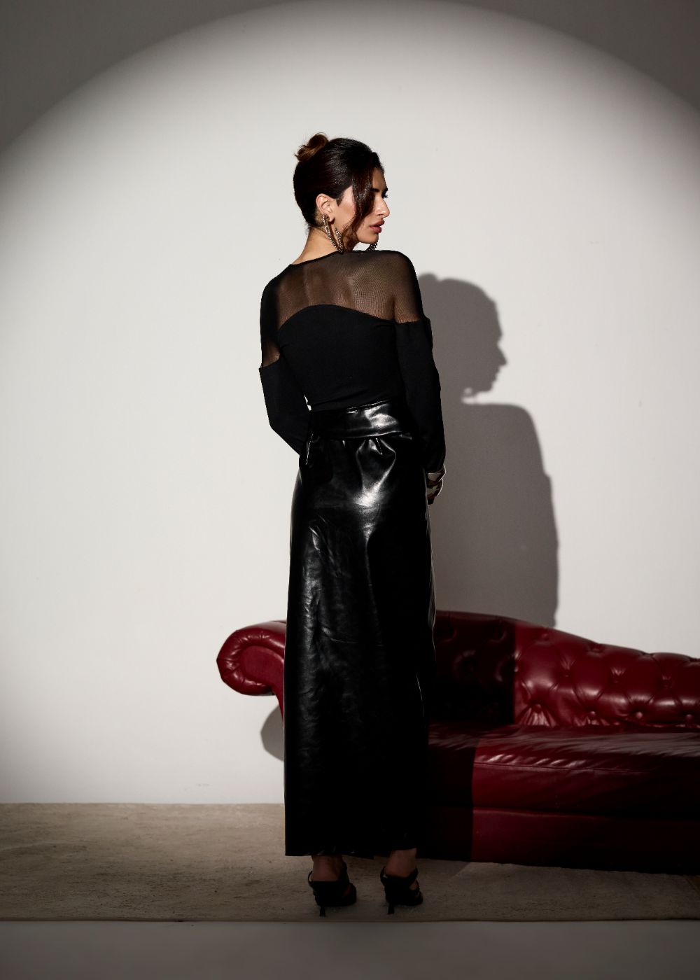 Zara Black Leather Midi Asymmetrical Skirt