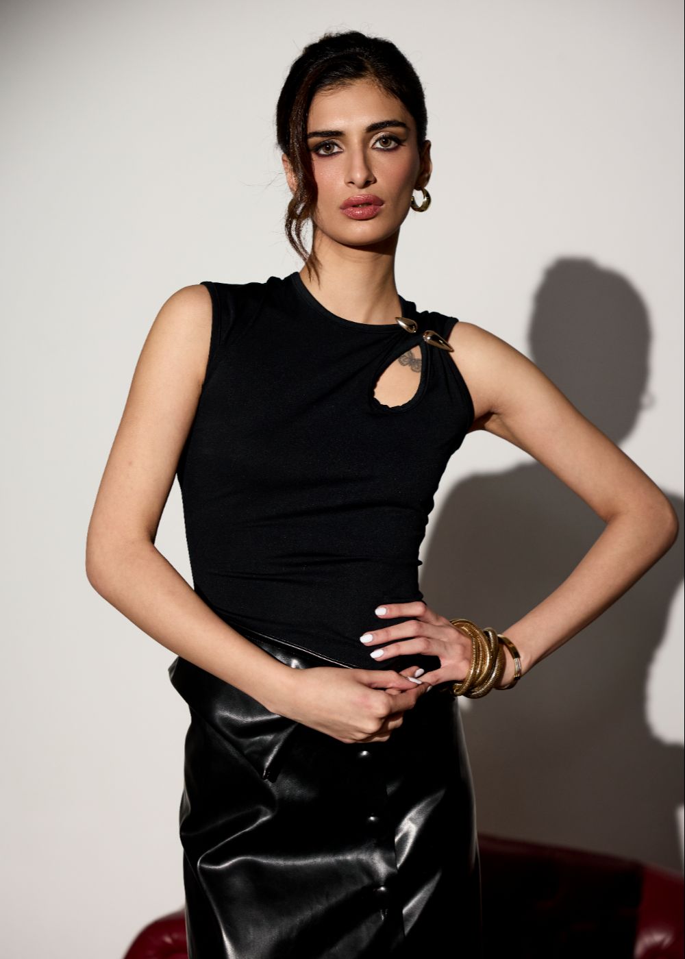 Kira Black Cut-Out Embellished Top