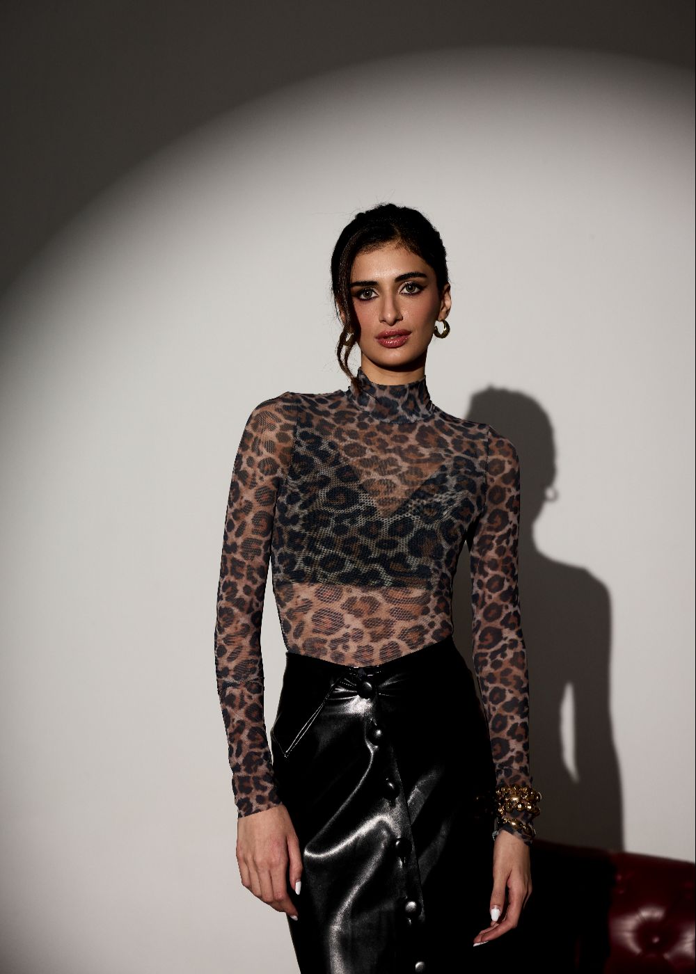 Helen Leopard Print Power Mesh Bodysuit