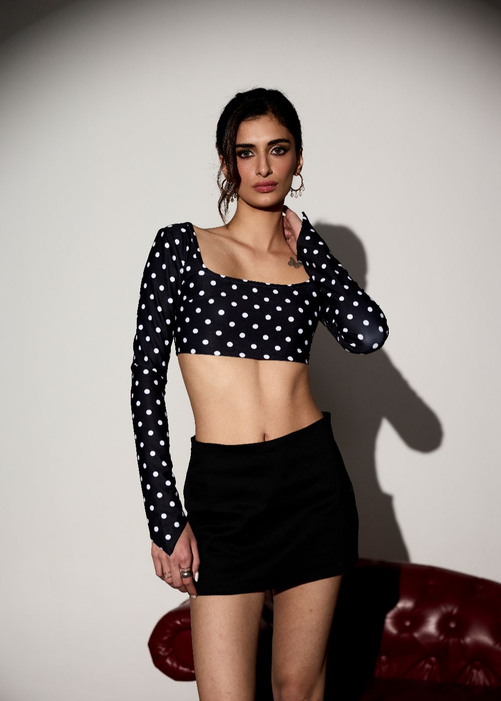 Monica Black Polka Dot Crop Top
