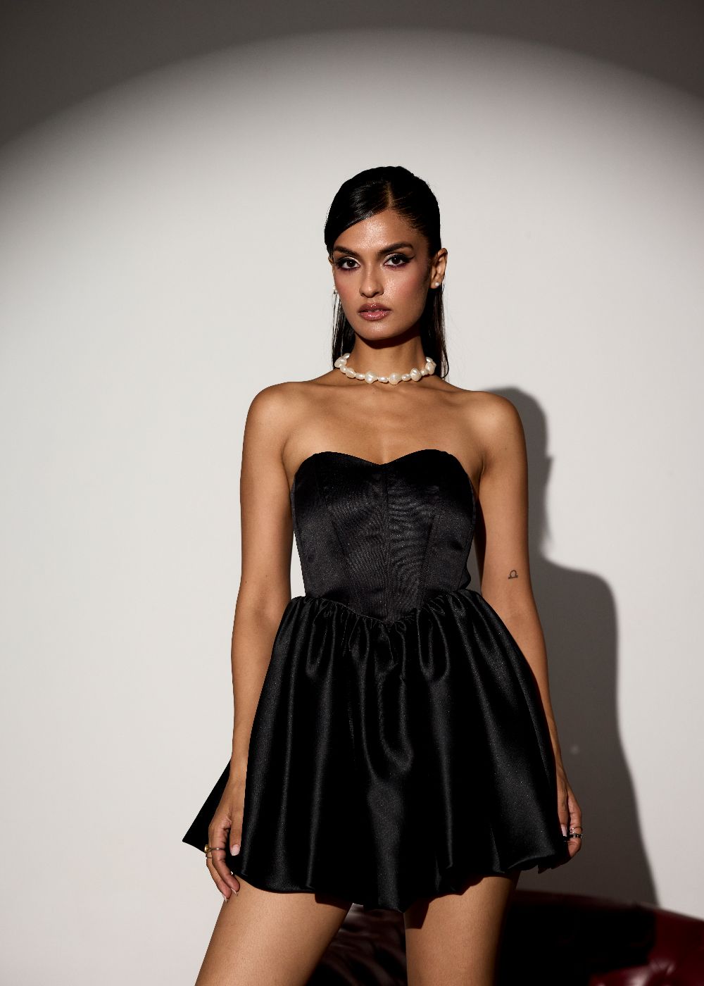 Angelina Black Balloon Corset Mini Dress