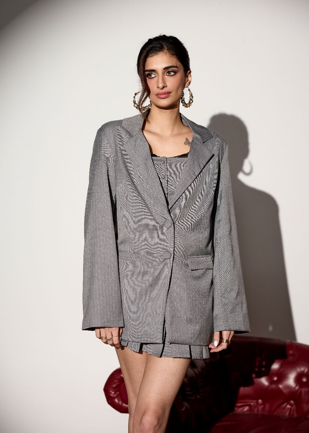 Savvy Grey Pinstripe Oversize Blazer