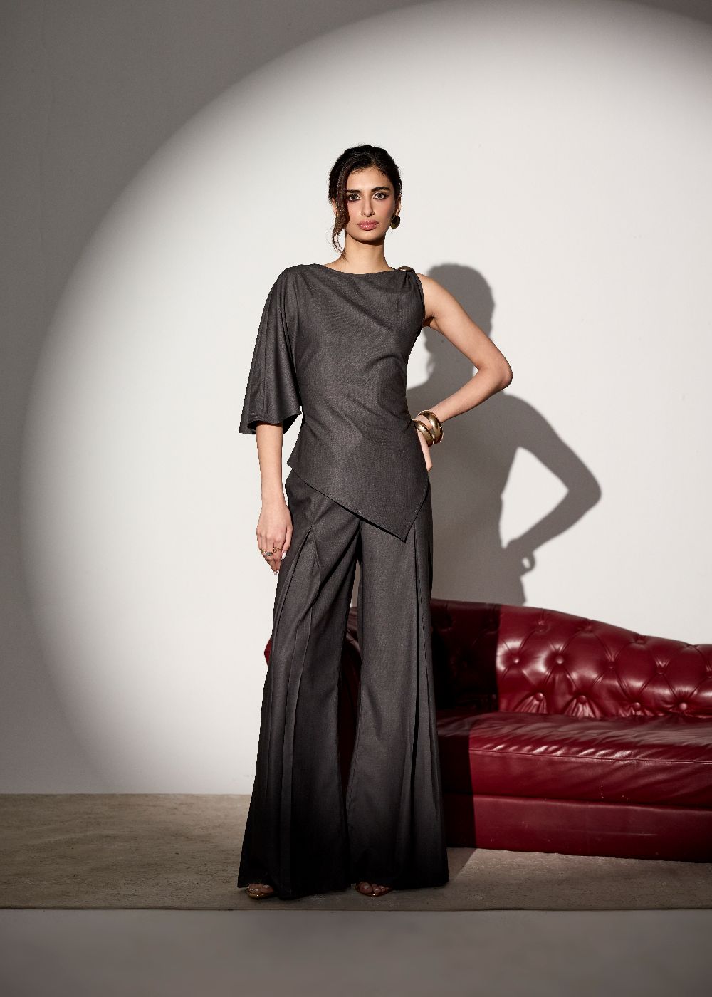 Vionne Grey Wide-Leg Pants