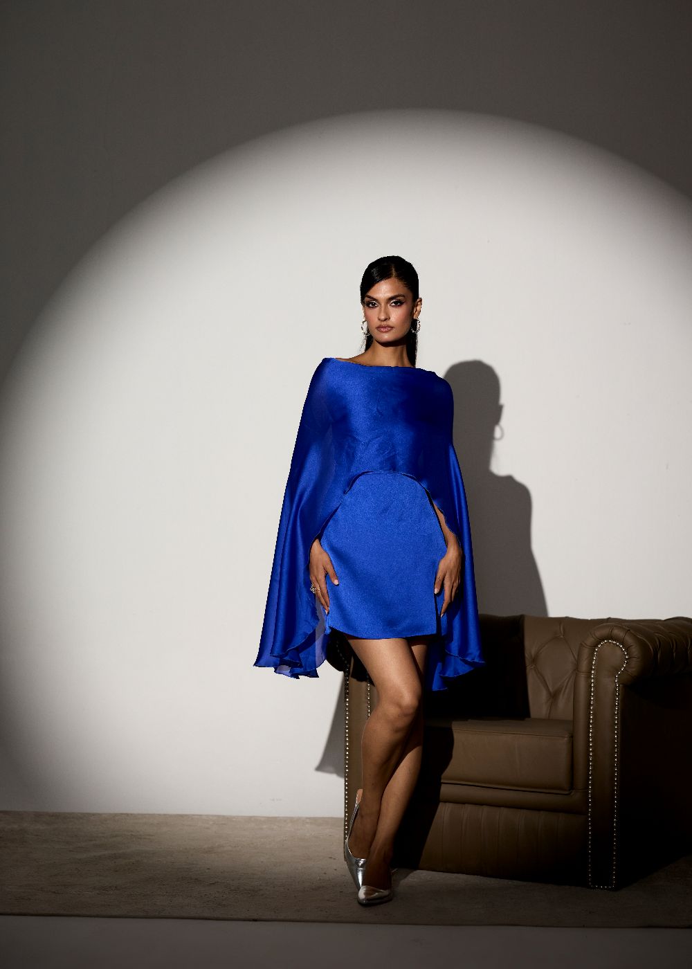 Azure Electric Blue Cape Mini Dress