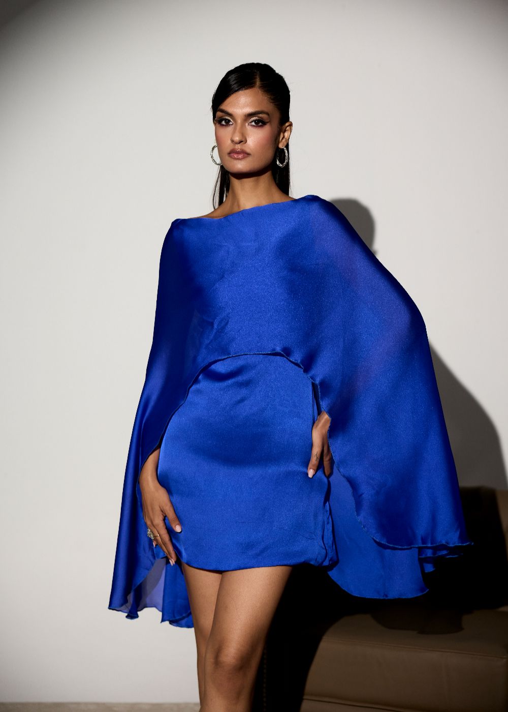 Azure Electric Blue Cape Mini Dress