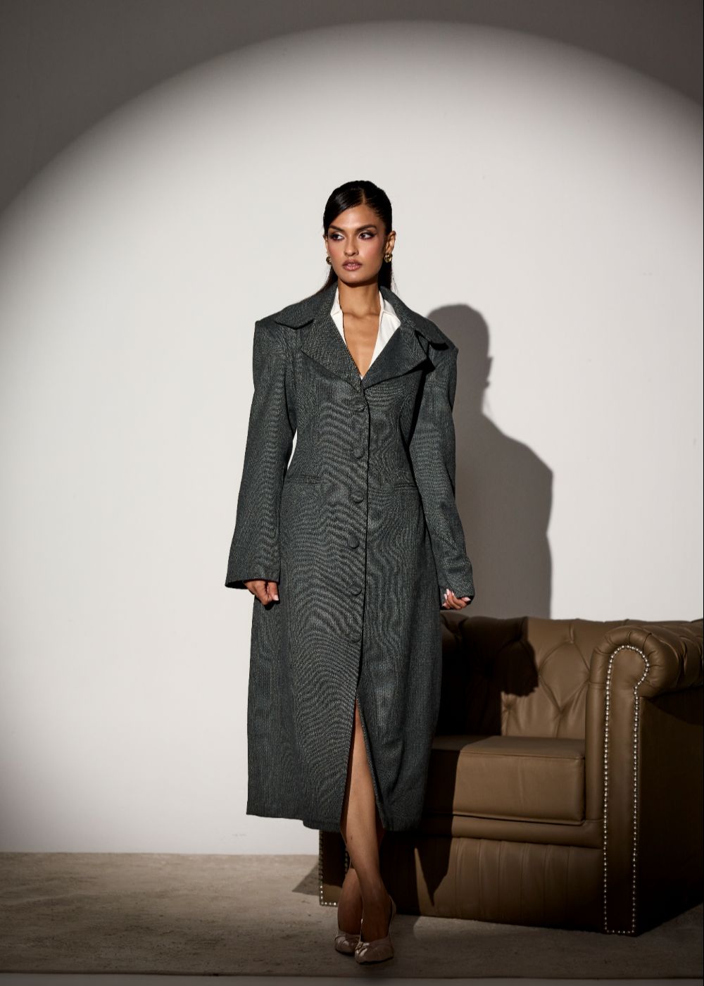 Marcella Grey Houndstooth Trench Coat