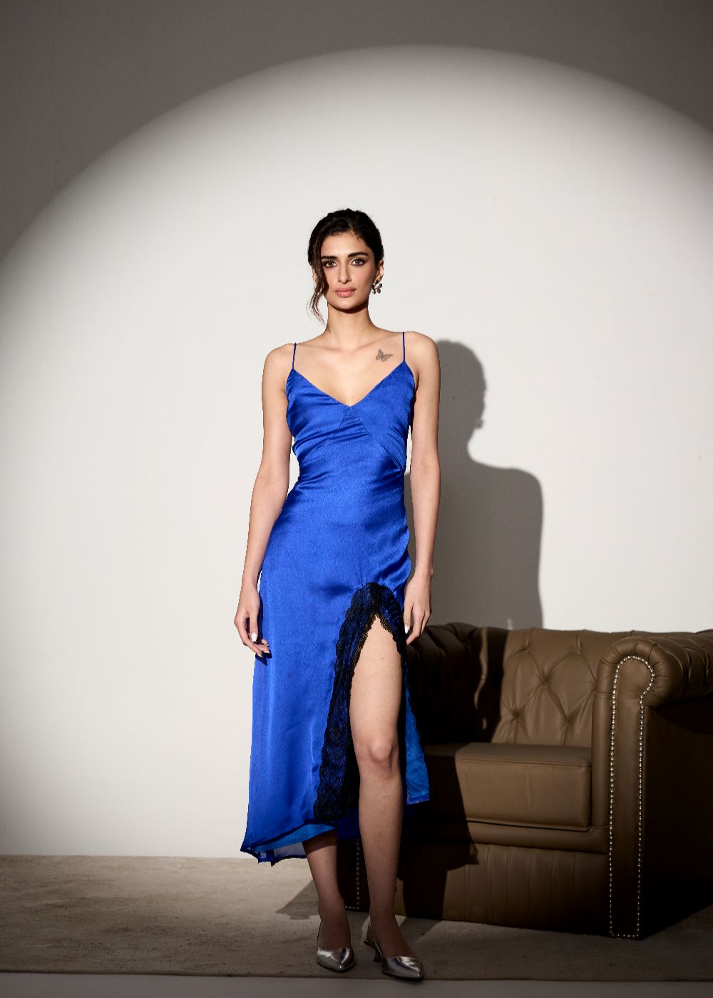 Maren Electric Blue Satin Georgette Slip Dress