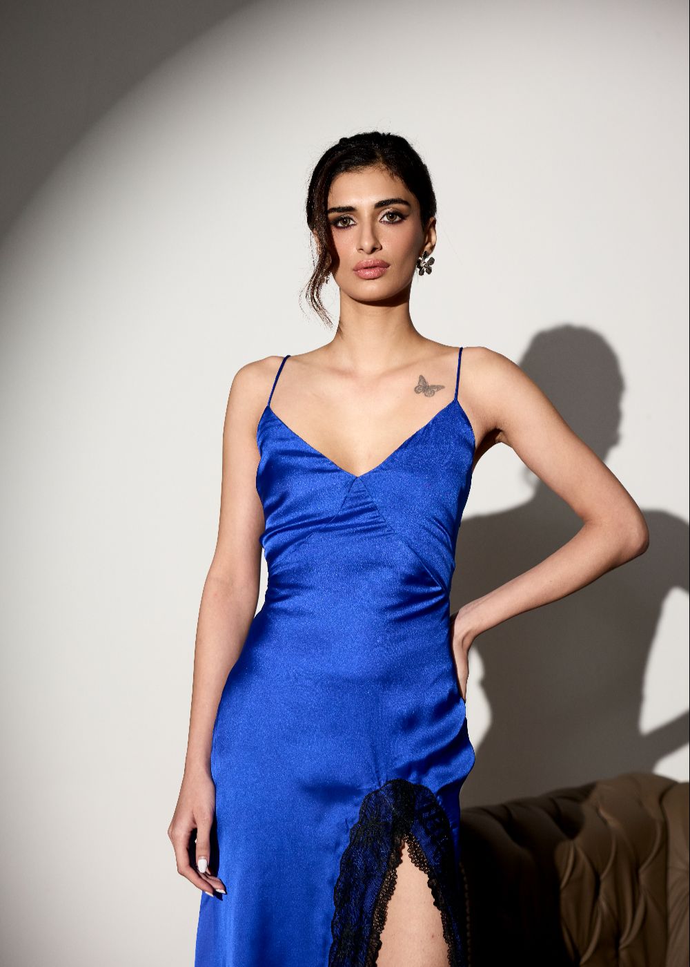 Maren Electric Blue Satin Georgette Slip Dress