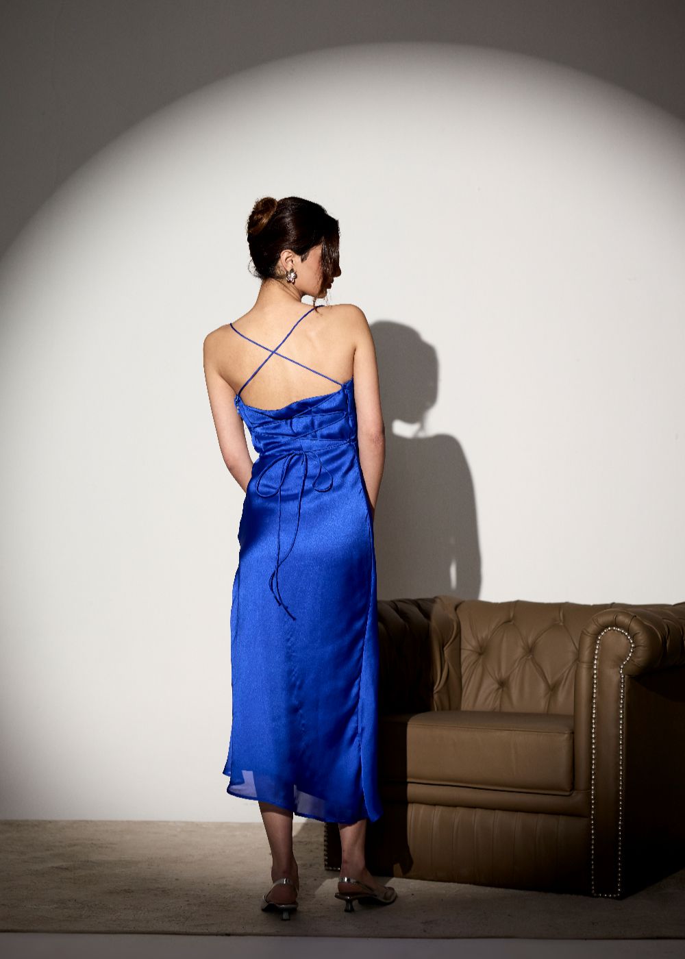 Maren Electric Blue Satin Georgette Slip Dress