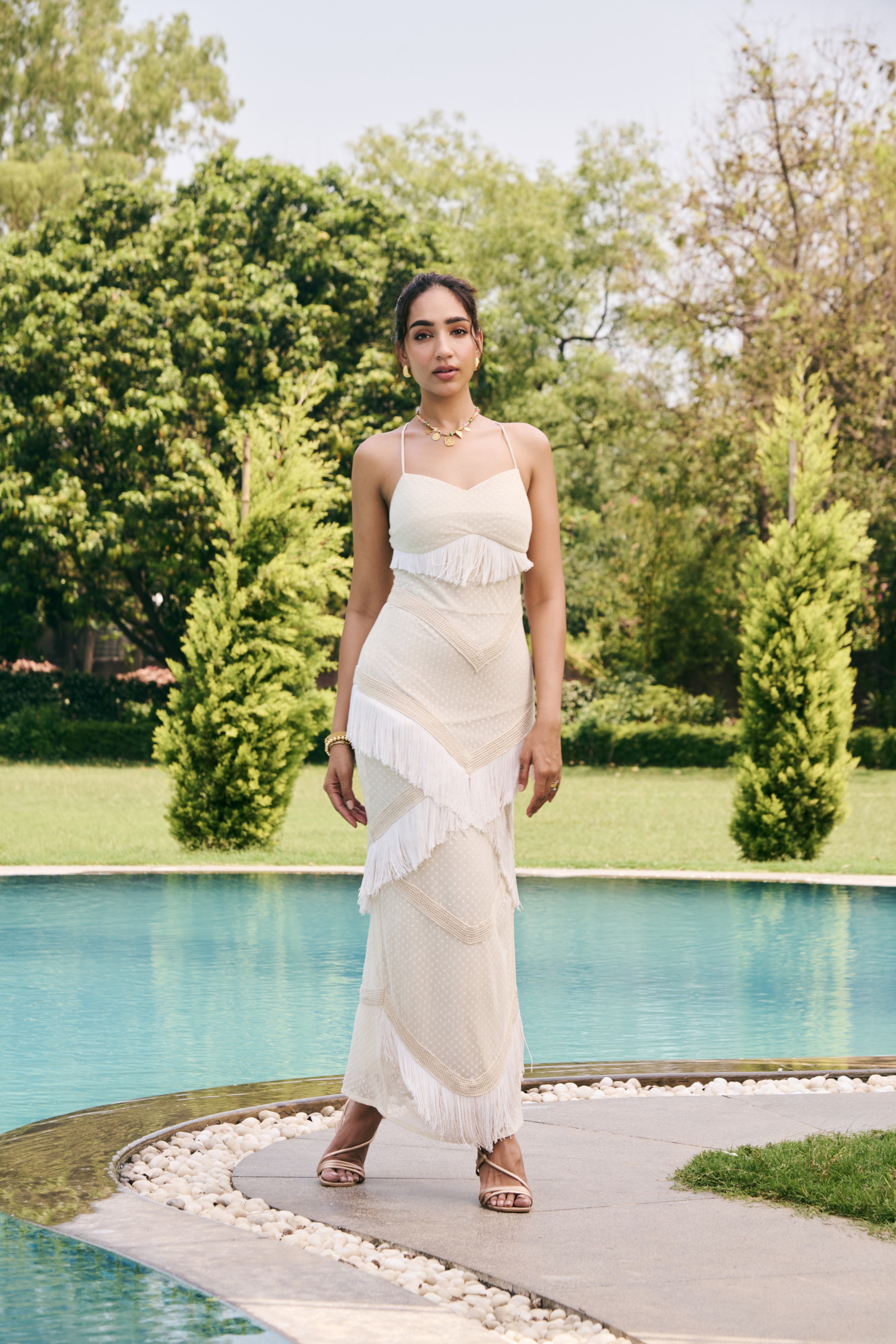 Lunara off white Tassel Dress