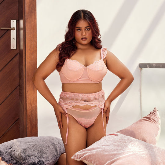 Evelyn Peach and Pink Full Cup Lacey Bra