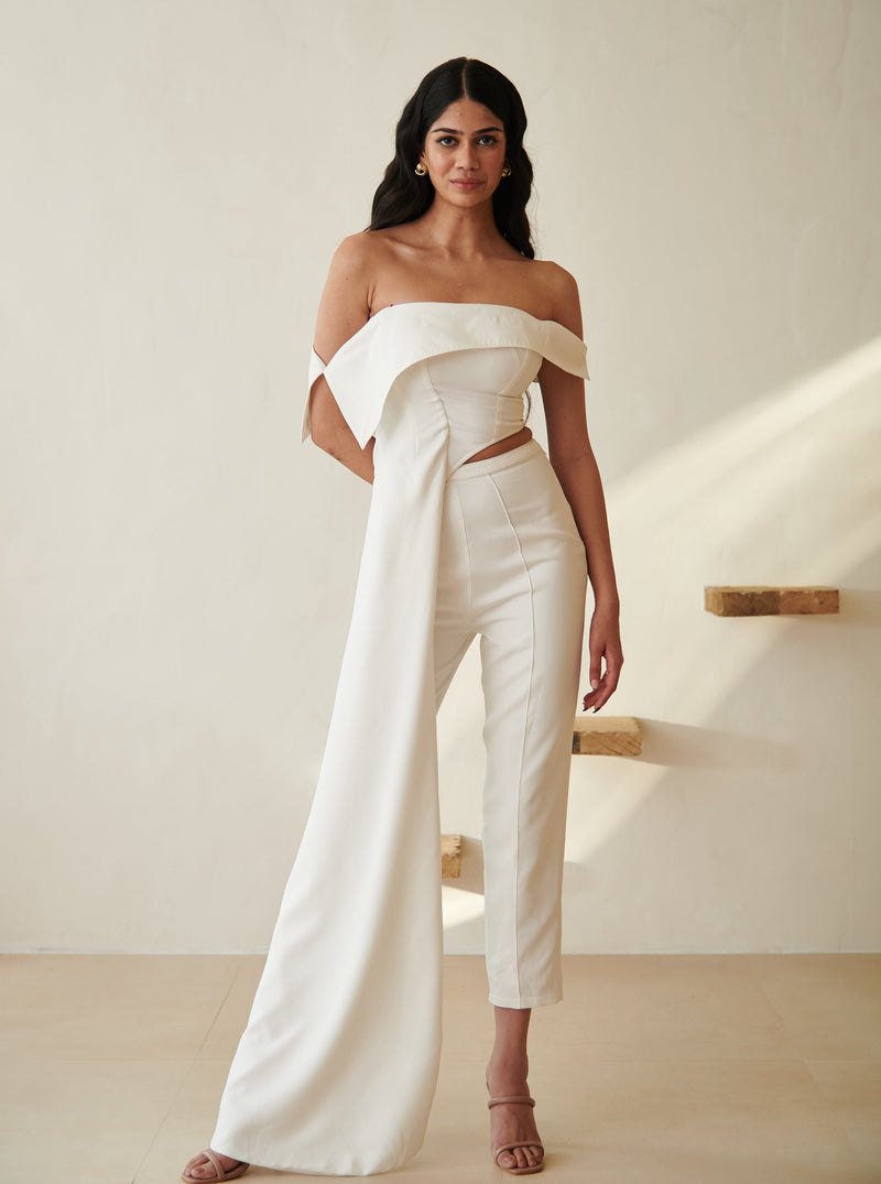 Buy Our Tamara White Asymmetric Top and Pants Set